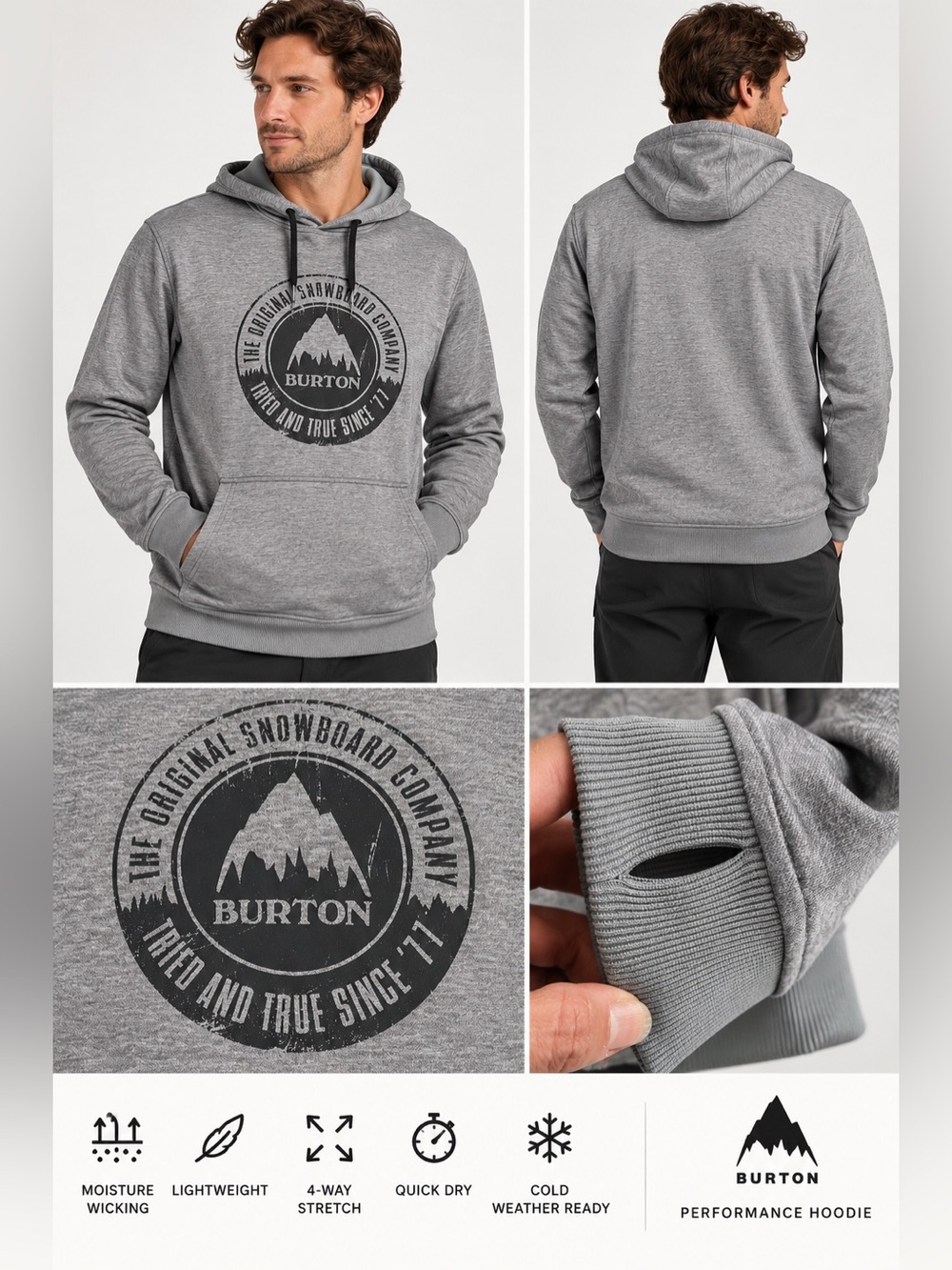 Burton Heather Gray Logo Pullover Hoodie M